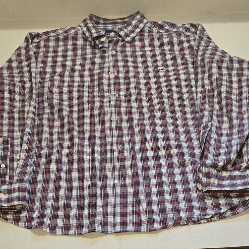 Men's Casual Button Down Shirt - Red and Blue Plaid